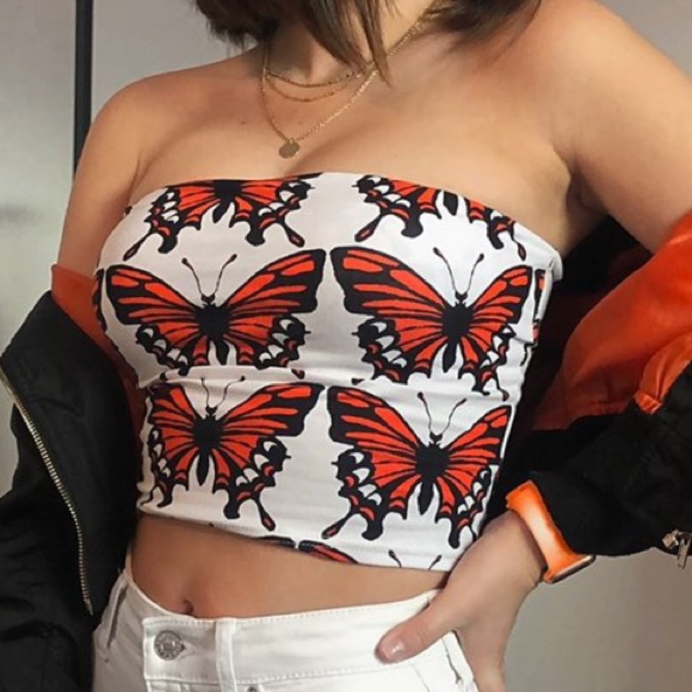 Beautiful monarch big butterfly crop tube top